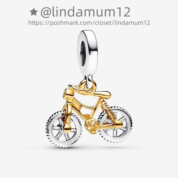 Pandora Two-tone Spinning Wheels Bicycle Dangle Charm - Picture 1 of 6